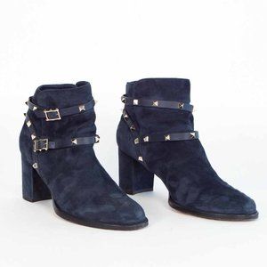 Valentino Rockstud Leather Trimmed Suede Ankle Boo